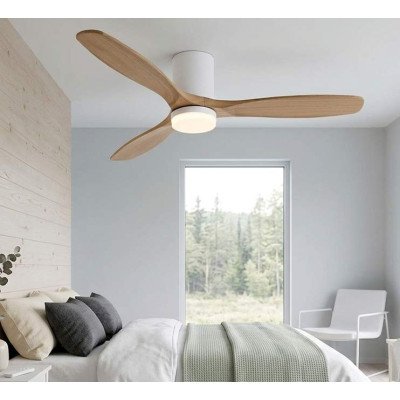 CÓD.7080 VENTILADOR LED DC BLANCO Y PALAS MADERA CLARA 18W Ø132CM