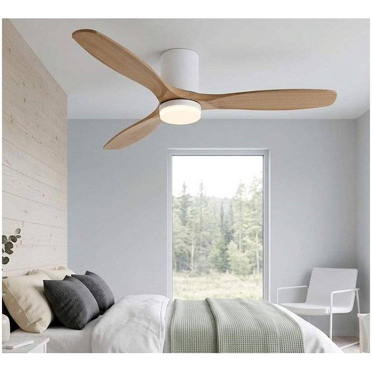 CODE 7080 VENTILATEUR LED DC BLANC ET PALES EN BOIS CLAIR 18W Ø132CM