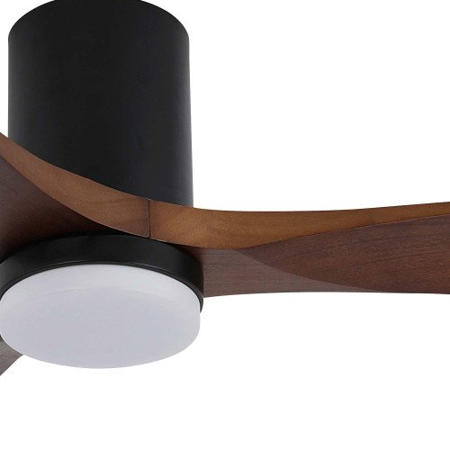 CÓD. 7081 VENTILADOR LED DC PRETO E PÁS DE MADEIRA ESCURA 18W Ø132CM