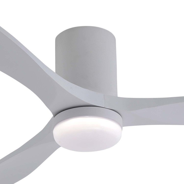 CÓD.7087 VENTILADOR LED DC BLANCO Y PALAS MADERA BLANCA 18W Ø132CM
