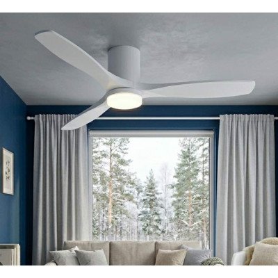 ART.-NR. 7087 LED-DECKENVENTILATOR DC WEISS UND FLÜGEL AUS WEISSEM HOLZ 18W Ø132CM
