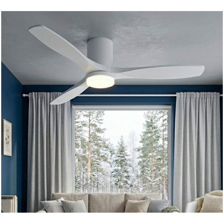 COD. 7087 VENTILATORE LED DC BIANCO E PALE IN LEGNO BIANCO 18W Ø132CM