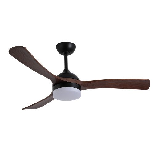 ART.-NR. 7083 LED-DECKENVENTILATOR DC SCHWARZ UND FLÜGEL AUS DUNKLEM HOLZ 20W Ø132CM