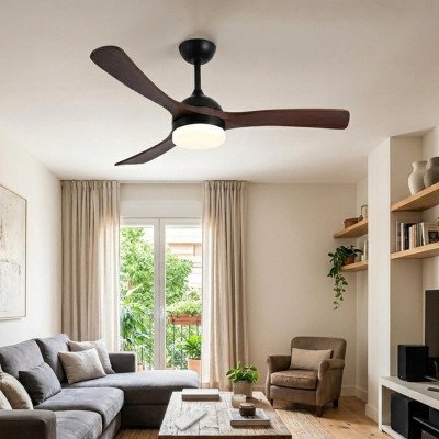 COD. 7083 VENTILATORE LED DC NERO E PALE IN LEGNO SCURO 20W Ø132CM