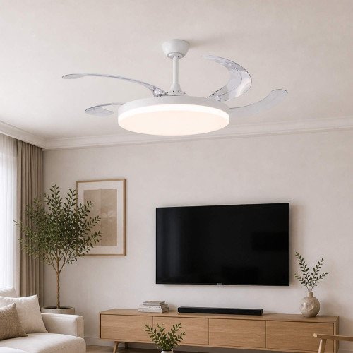 CÓD.7078 VENTILADOR LED DC BRANCO 5 PÁS DOBRÁVEIS 95W Ø132CM