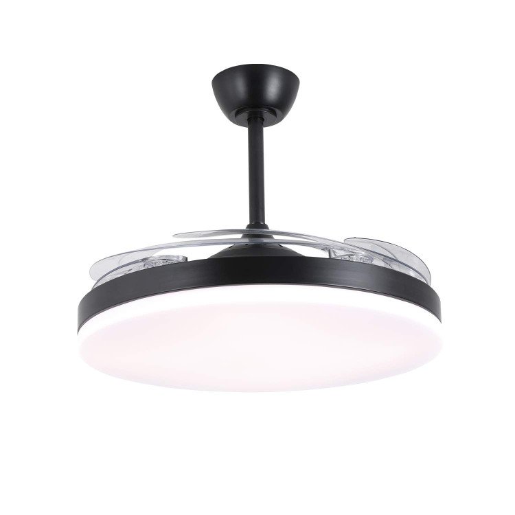 REF.7079 VENTILATEUR LED DC NOIR 5 PALES ESCAMOTABLES 95W Ø132CM