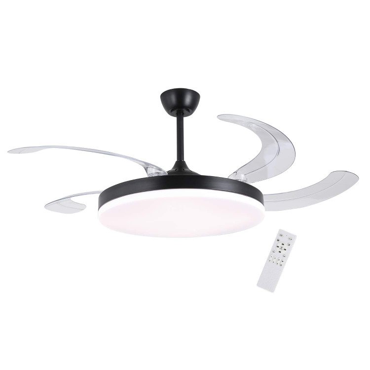 ART.-NR. 7079 LED-DECKENVENTILATOR DC SCHWARZ 5 EINKLAPPBARE FLÜGEL 95W Ø132CMØ132CM