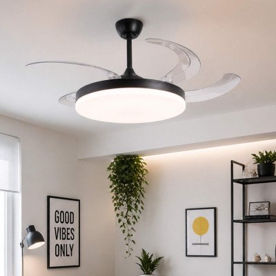 ART.-NR. 7079 LED-DECKENVENTILATOR DC SCHWARZ 5 EINKLAPPBARE FLÜGEL 95W Ø132CMØ132CM