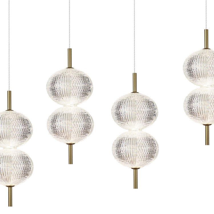 CÓD. 3337 LUSTRE RETANGULAR 4 LUZES ACRÍLICO E AÇO DOURADO