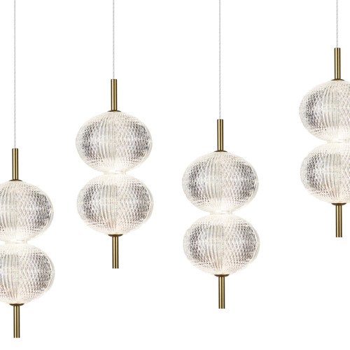 CÓD. 3337 LUSTRE RETANGULAR 4 LUZES ACRÍLICO E AÇO DOURADO