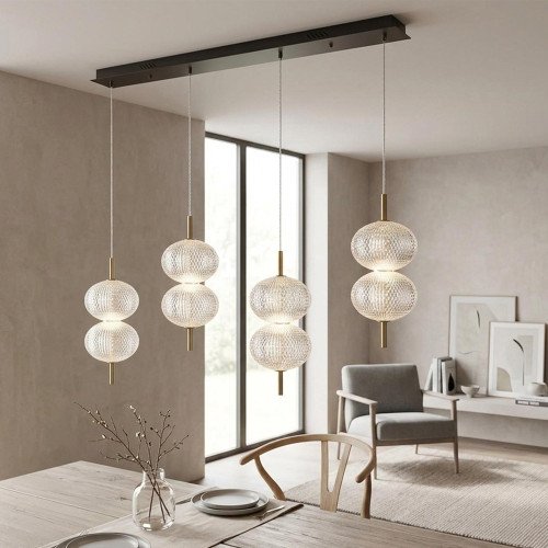 CÓD. 3337 LUSTRE RETANGULAR 4 LUZES ACRÍLICO E AÇO DOURADO