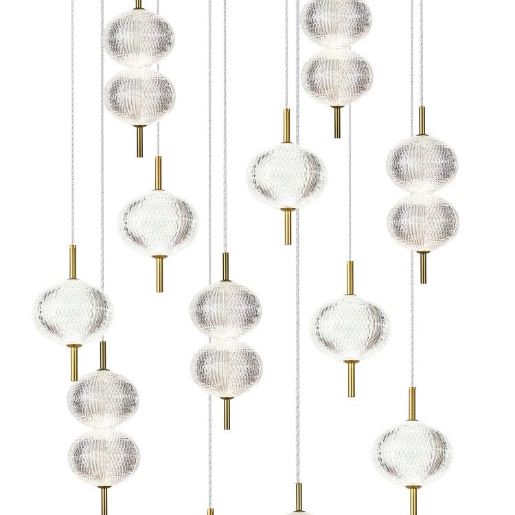 CÓD. 3338 LUSTRE 12 LUZES ACRÍLICO E AÇO DOURADO