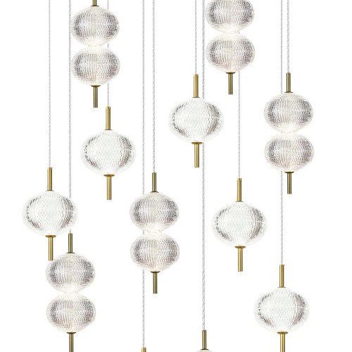 RÉF. 3338 LUSTRE 12 LUMIÈRES EN ACRYLIQUE ET ACIER DORÉ