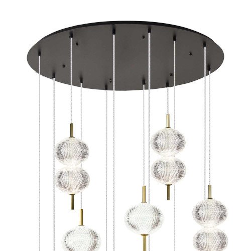 RÉF. 3338 LUSTRE 12 LUMIÈRES EN ACRYLIQUE ET ACIER DORÉ