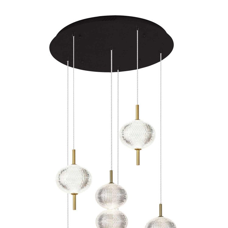 RÉF. 3339 LUSTRE 6 LUMIÈRES EN ACRYLIQUE ET ACIER DORÉ