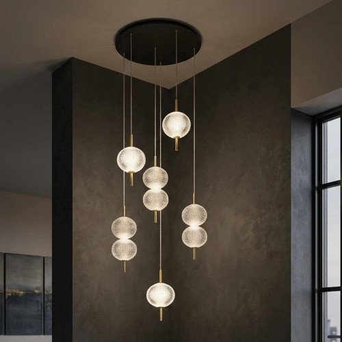 CÓD. 3339 LUSTRE 6 LUZES ACRÍLICO E AÇO DOURADO
