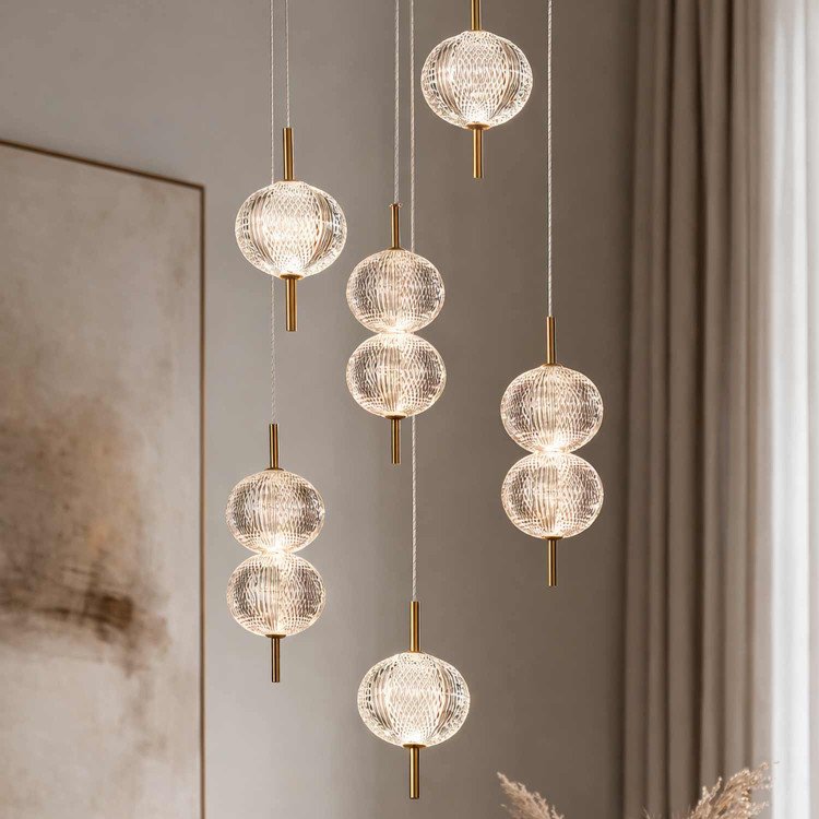 CÓD.3339 LÁMPARA 6 LUCES ACRÍLICO Y ACERO DORADO