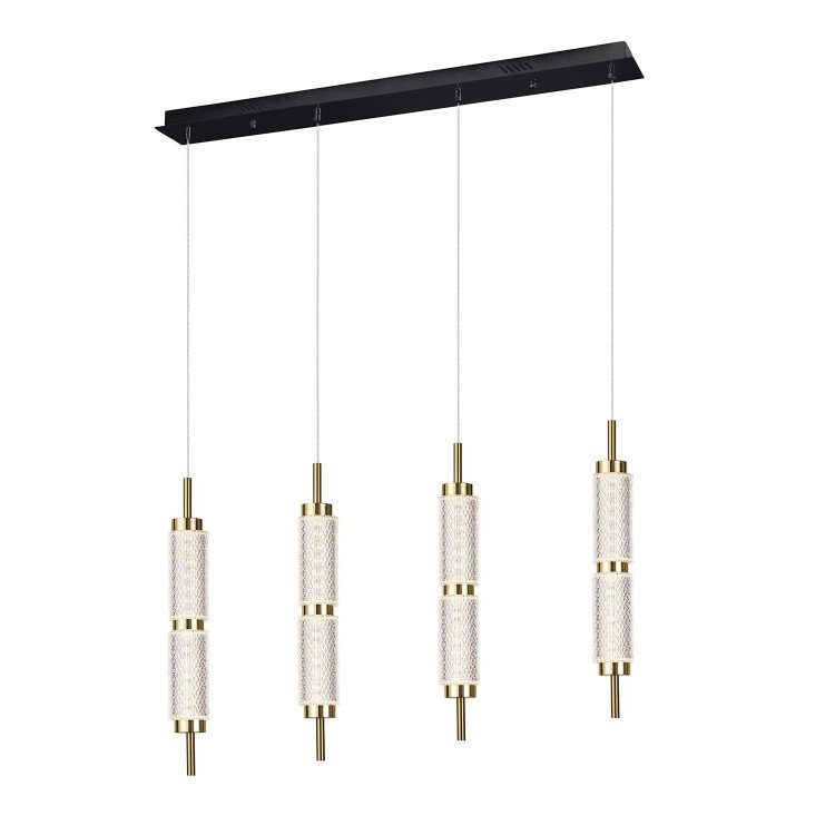 CÓD.3372 COLGANTE RECTANGULAR 4 LUCES ACRÍLICO Y ACERO DORADO