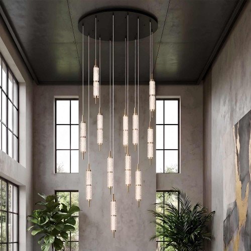 CÓD. 3373 LUSTRE 12 LUZES ACRÍLICO E AÇO DOURADO