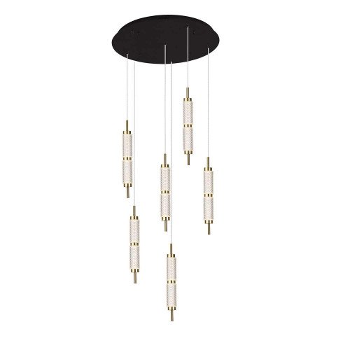 COD. 3374 LAMPADA A 6 LUCI IN ACRILICO E ACCIAIO DORATO