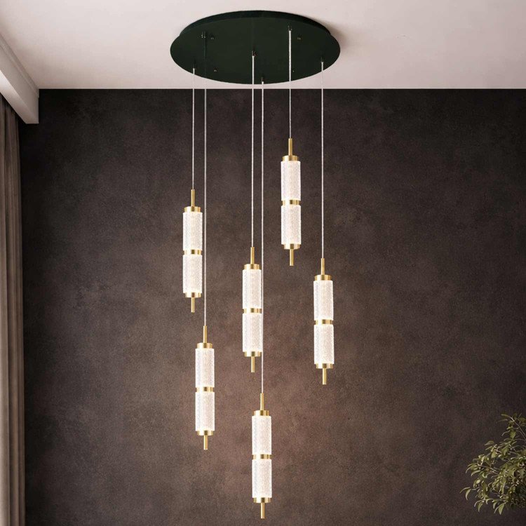RÉF. 3374 LUSTRE 6 LUMIÈRES EN ACRYLIQUE ET ACIER DORÉ