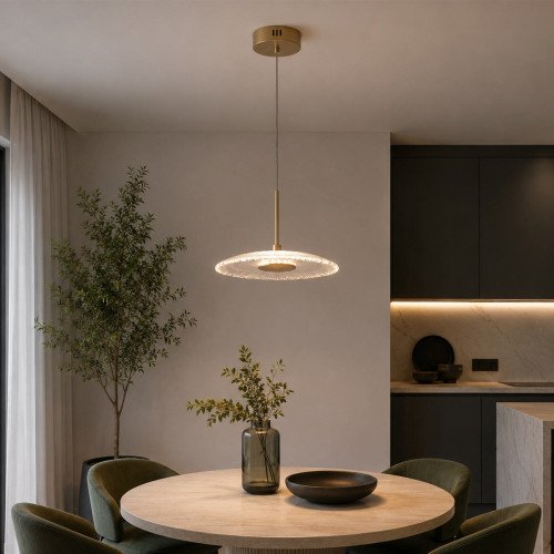 CÓD. 3362 SUSPENSÃO LED DE CRISTAL E AÇO PINTADO DOURADO