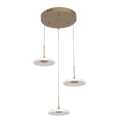 CÓD.3363 COLGANTE 3 LUCES LED CRISTAL Y ACERO PINTADO DORADO 20W 2