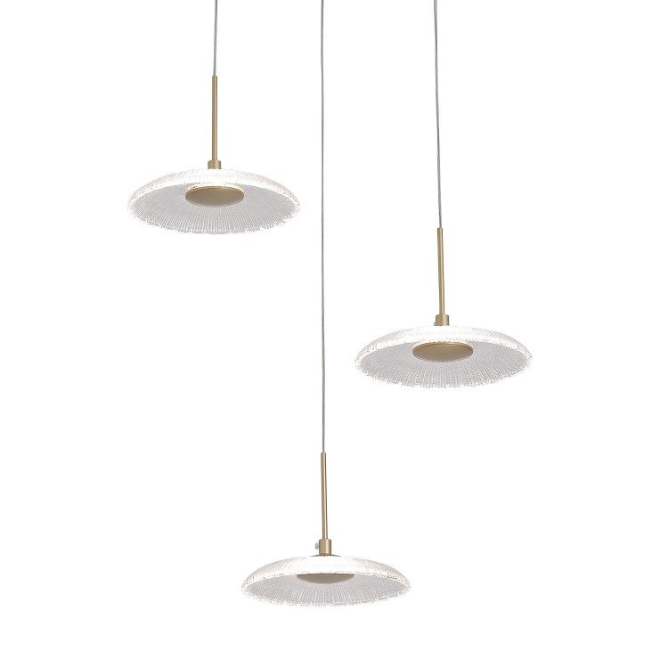 RÉF. 3363 SUSPENSION LED 3 LUMIÈRES EN CRISTAL ET ACIER PEINT DORÉ 20W