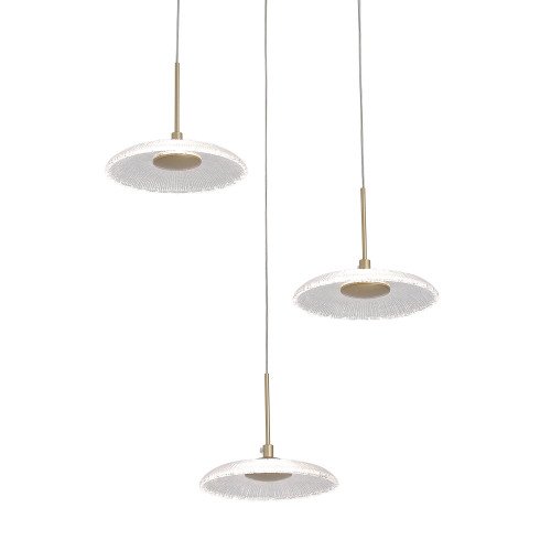 CÓD. 3363 SUSPENSÃO LED 3 LUZES DE CRISTAL E AÇO PINTADO DOURADO 20W