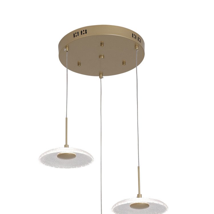 CÓD.3363 COLGANTE 3 LUCES LED CRISTAL Y ACERO PINTADO DORADO 20W