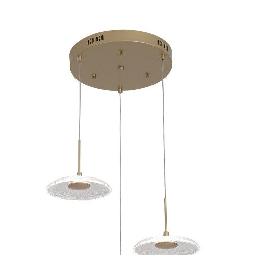 CÓD.3363 COLGANTE 3 LUCES LED CRISTAL Y ACERO PINTADO DORADO 20W