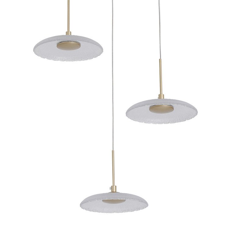 ART.-NR. 3363 3-FLAMMIGE LED-HÄNGELEUCHTE AUS KRISTALL UND GOLD LACKIERTEM STAHL 20W