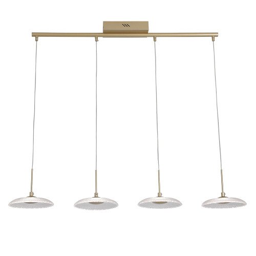 CÓD. 3364 LÂMPADA LED 4 LUZES DE CRISTAL E AÇO PINTADO DOURADO 25W