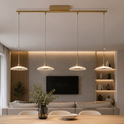 CÓD.3364 LÁMPARA 4 LUCES LED CRISTAL Y ACERO PINTADO DORADO 25W