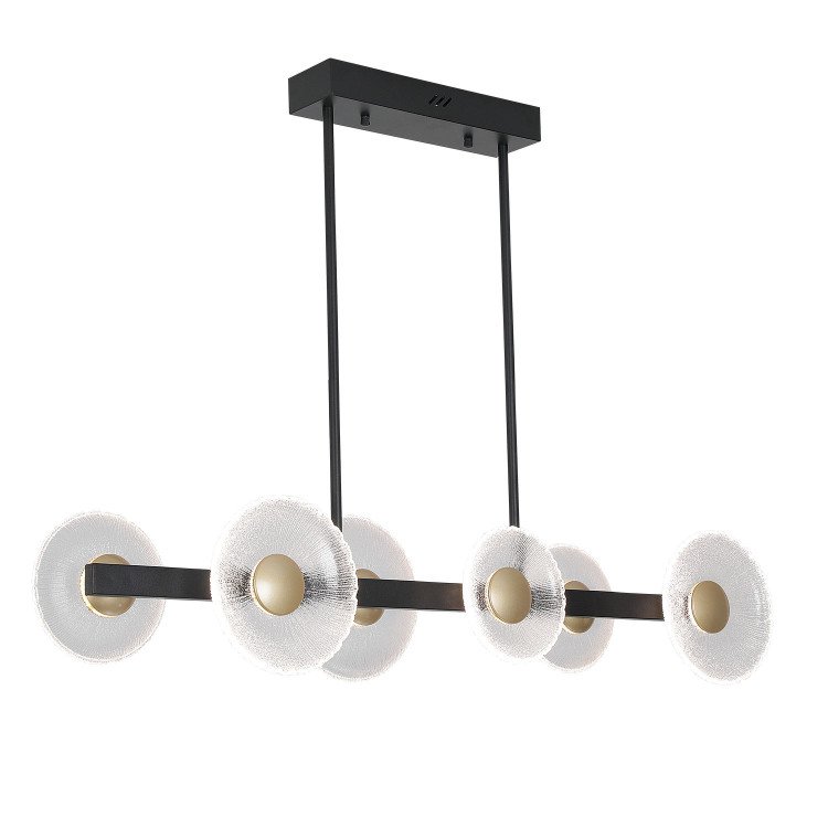 CÓD.3365 LÁMPARA LED ACERO PINTADO NEGRO Y 6 TULIPAS ACERO DORADO Y CRISTAL 41W