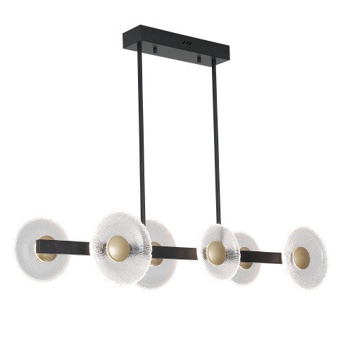RÉF. 3365 LAMPE LED EN ACIER PEINT NOIR AVEC 6 ABAT-JOURS EN ACIER DORÉ ET VERRE – 41 W