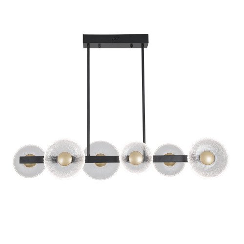 REF. 3365 CANDEEIRO LED EM AÇO PINTADO PRETO COM 6 TULIPAS EM AÇO DOURADO E VIDRO – 41 W