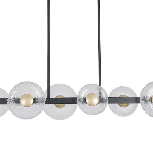 CÓD.3365 LÁMPARA LED ACERO PINTADO NEGRO Y 6 TULIPAS ACERO DORADO Y CRISTAL 41W