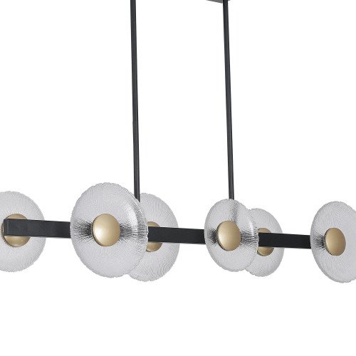 CÓD.3365 LÁMPARA LED ACERO PINTADO NEGRO Y 6 TULIPAS ACERO DORADO Y CRISTAL 41W