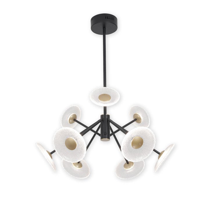 COD. 3366 LAMPADA LED IN ACCIAIO VERNICIATO NERO CON 9 PARALUMI IN ACCIAIO DORATO E VETRO – 60 W