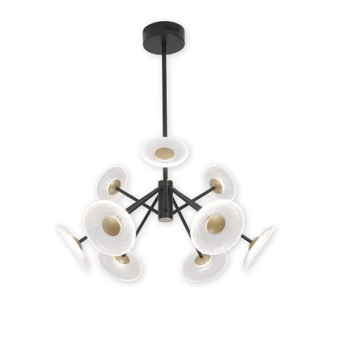 COD. 3366 LAMPADA LED IN ACCIAIO VERNICIATO NERO CON 9 PARALUMI IN ACCIAIO DORATO E VETRO – 60 W