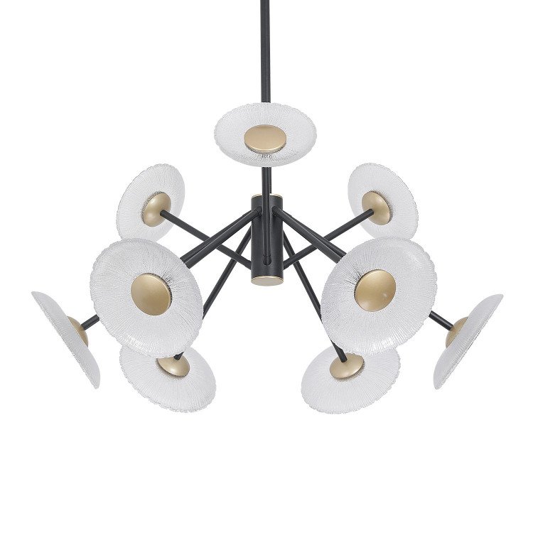 CÓD.3366 LÁMPARA LED ACERO PINTADO NEGRO Y 9 TULIPAS ACERO DORADO Y CRISTAL 60W