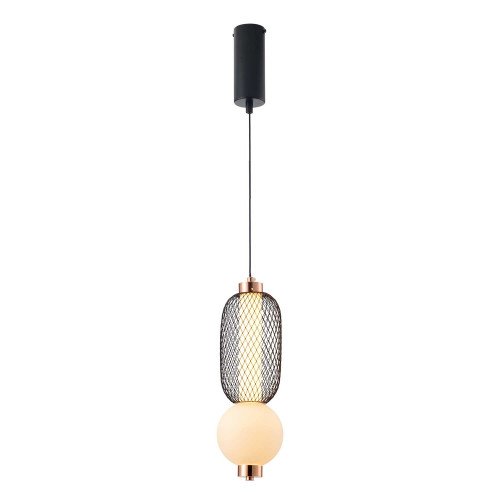 CÓD.3369 COLGANTE LED REJILLA ,BOLA CRISTAL MATE Y ACRÍLICO 13 X 37 CM