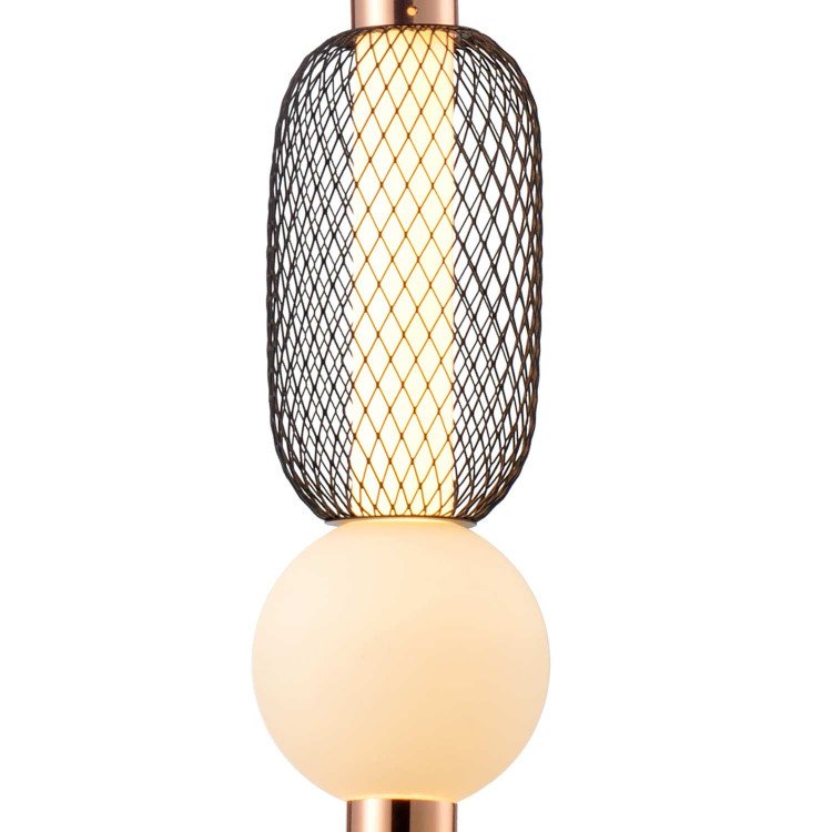 CÓD.3369 SUSPENSION LED GRILLE, BOULE EN VERRE DÉPOLI ET ACRYLIQUE 13 X 37 CM