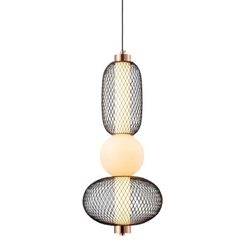 CÓD.3370 COLGANTE LED REJILLA ,BOLA CRISTAL MATE Y ACRÍLICO 22 X 49 CM