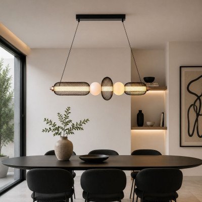 CÓD.3371 LAMPE LED GRILLE, BOULE EN VERRE DÉPOLI ET ACRYLIQUE 103 X 22 CM