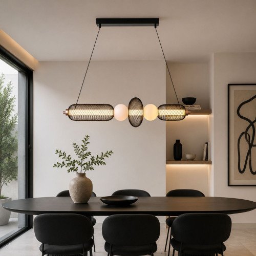 CÓD.3371 LAMPADA LED CON GRIGLIA, SFERA IN VETRO SATINATO E ACRILICO 103 X 22 CM