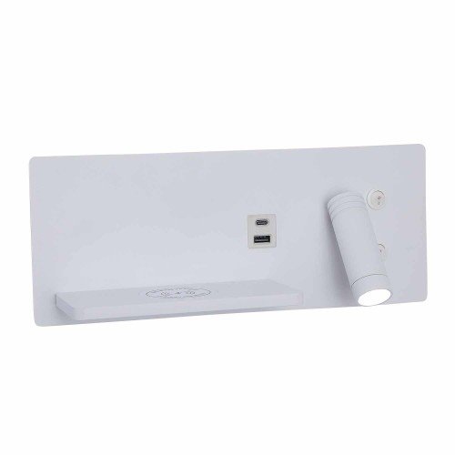 CÓD.6123 APPLIQUE LED EN ACIER PEINT BLANC AVEC CHARGE SANS FIL 30 CM ORIENTATION DROITE