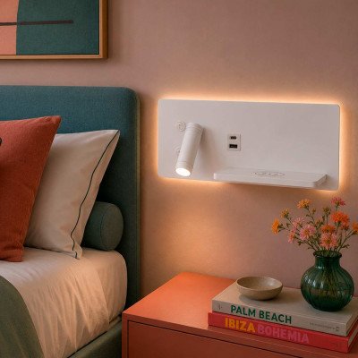 CÓD.6124 APPLIQUE LED EN ACIER PEINT BLANC AVEC CHARGE SANS FIL 30 CM ORIENTATION GAUCHE