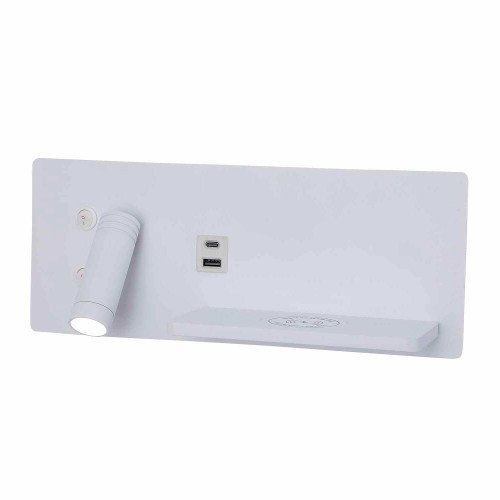 CÓD.6124 APPLIQUE LED EN ACIER PEINT BLANC AVEC CHARGE SANS FIL 30 CM ORIENTATION GAUCHE